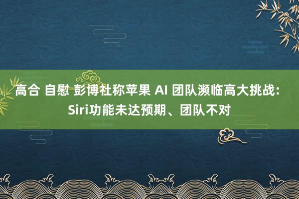 高合 自慰 彭博社称苹果 AI 团队濒临高大挑战: Siri功能未达预期、团队不对